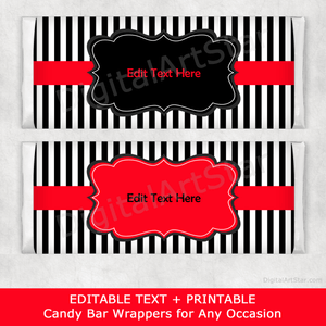 Black White Striped Candy Bar Wrappers Template