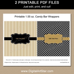 Black Gold and White Candy Bar Wrappers Printable
