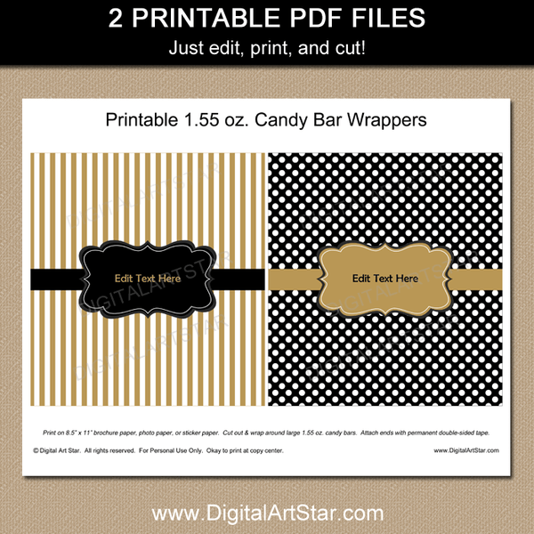 Printable Black and Gold Graduation Candy Bar Wrapper Template