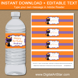Editable Halloween Birthday Water Bottle Labels