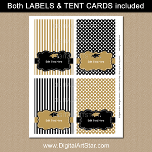 Black and Gold Graduation Food Tent Cards Printable