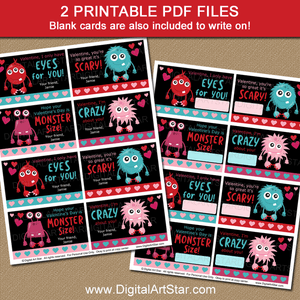 Black Valentine Printable Cards with Monsters