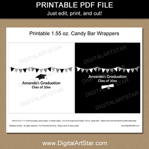 Black and White Printable Graduation Candy Wrappers