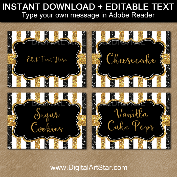 Printable Black and Gold Labels with Editable Text