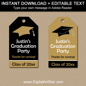 Black and Gold Graduation Thank You Tags