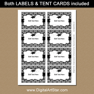 Black and White Graduation Damask Candy Buffet Labels Printable