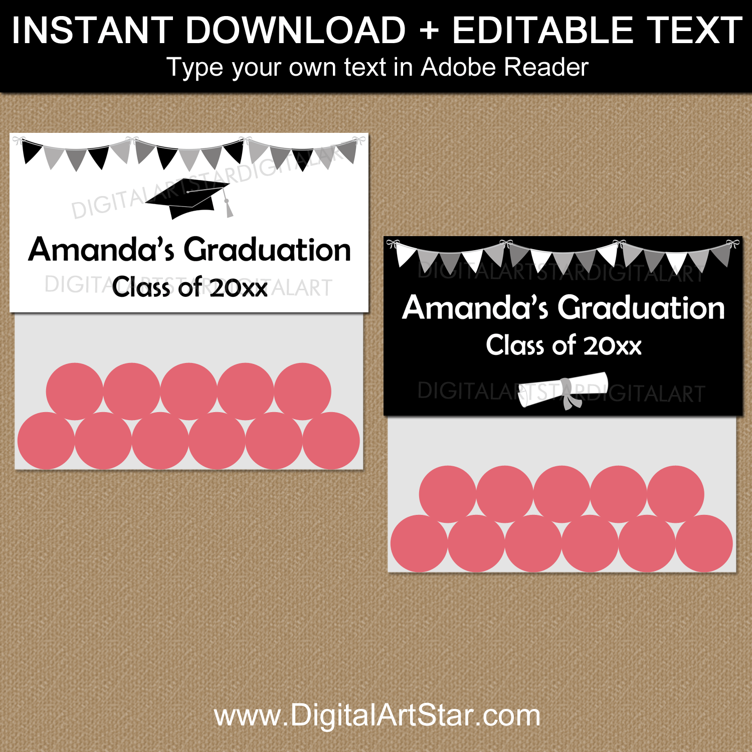 Black and White Graduation Favor Bag Toppers Template