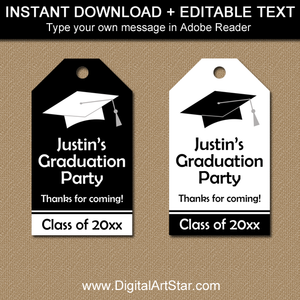 Black and White Graduation Tags - Editable Template