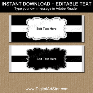 Black and White Party Favor Candy Bar Wrappers Instant Download