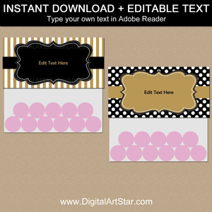 Downloadable Candy Favor Bag Toppers Black Gold White