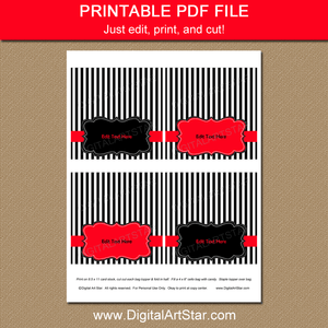 Printable Black White Red Goodie Bag Topper Template