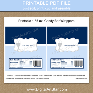 Blue Candy Wrappers for Boys First Communion Party