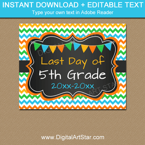 Boy Last Day of Fifth Grade Printable Chalkboard Sign