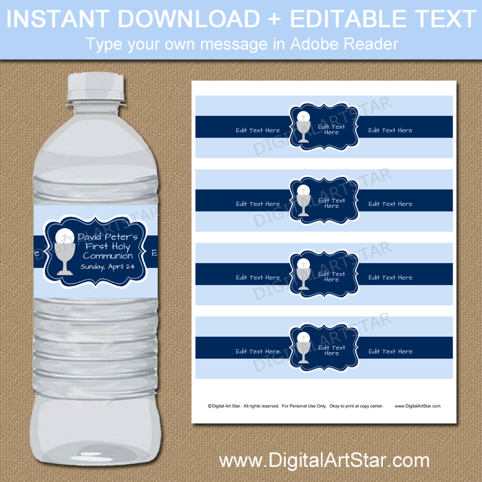Boy First Holy Communion Labels for Water Bottles