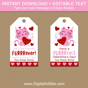 Cat Valentine's Day Tags Printable with Editable Text