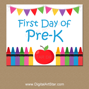 Crayon and Apple Printable Sign for First Day of Pre-K