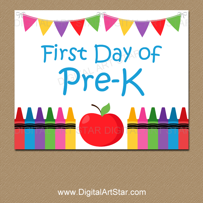 CRAYON and APPLE Printable Sign for First Day of Pre K Digital Art Star
