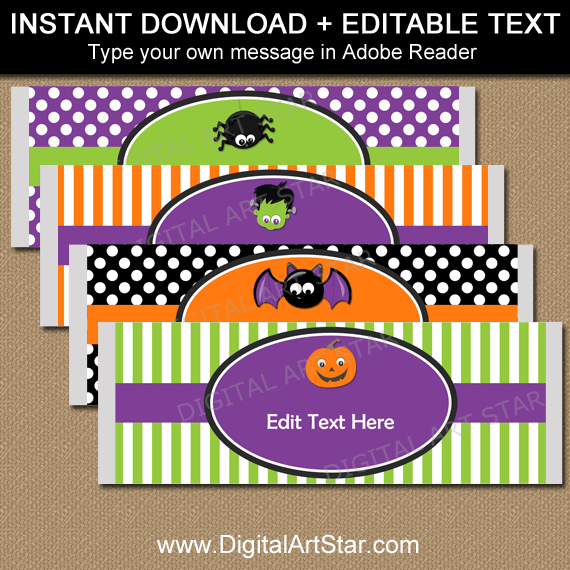Cute Halloween Candy Bar Wrappers for Halloween Party Favors