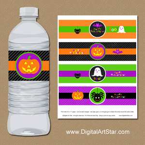 Cute Halloween Water Bottle Labels for Kids Party