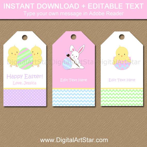 Cute Printable Easter Tags with Bunnies and Chicks