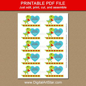 Dinosaur Valentines Day Tags to Print