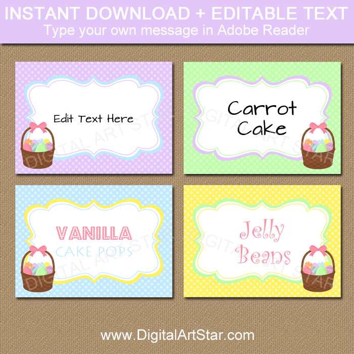 Easter Place Cards Template with Easter Basket