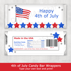 Editable 4th of July Candy Bar Wrappers Template