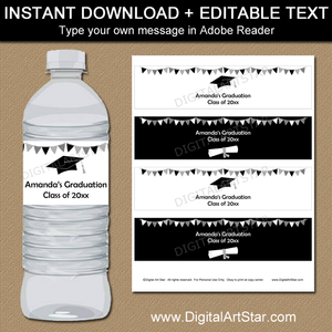 Editable Black and White Graduation Water Bottle Labels