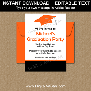 Editable Graduation Party Invitations Black White Orange