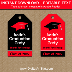 Editable Red and Black Graduation Hang Tags