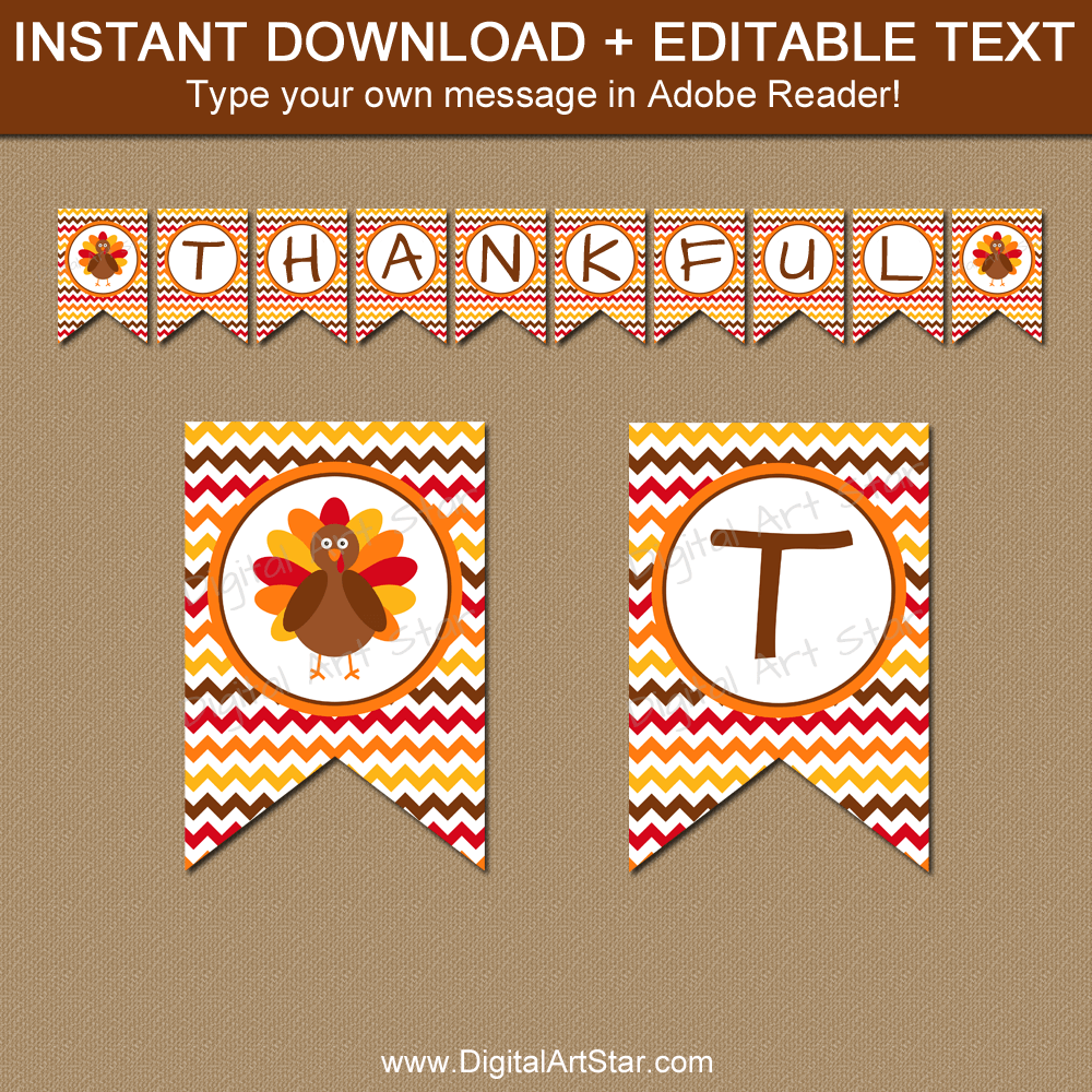Printable Thanksgiving Banner with Chevron Background