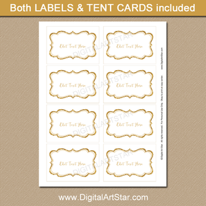 Elegant White and Gold Glitter Candy Buffet Labels