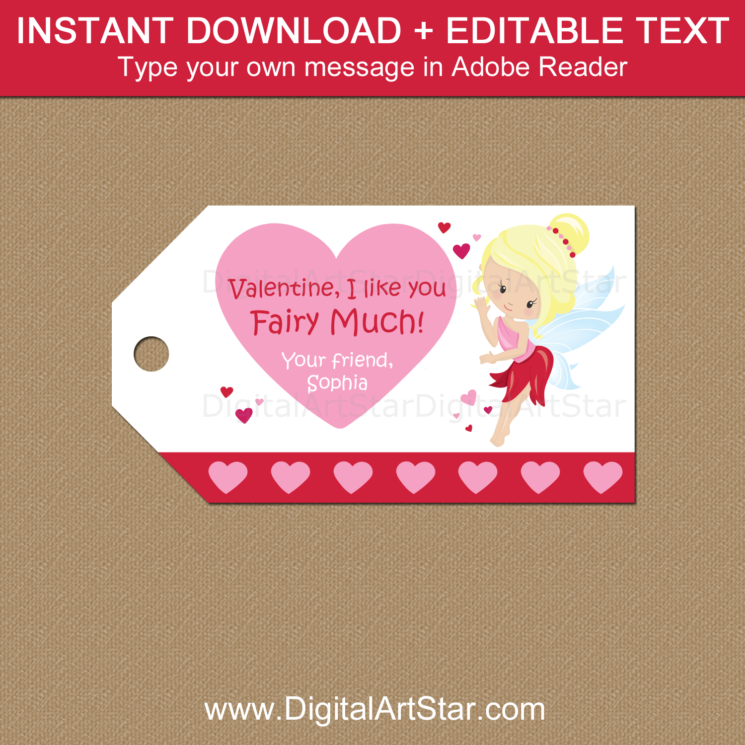 Fairy Valentine Tags Template Printable PDF Download