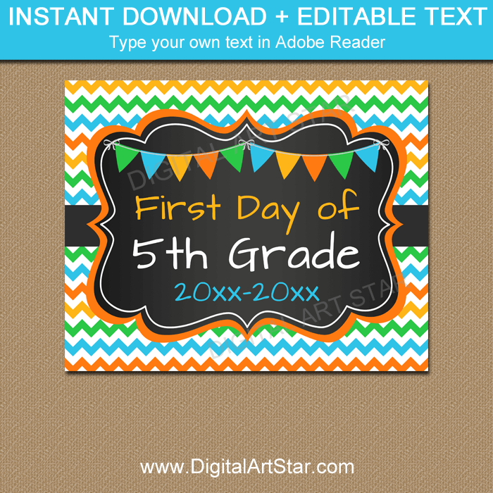 First Day of 5th Grade Printable Sign 2021-2022