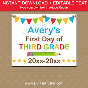 First Day of 3rd Grade Sign Editable Printable