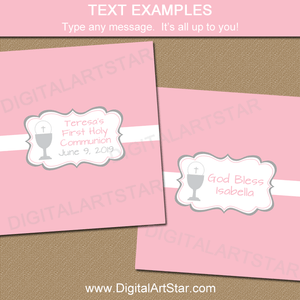 First Communion Candy Bar Wrappers Template Pink and White