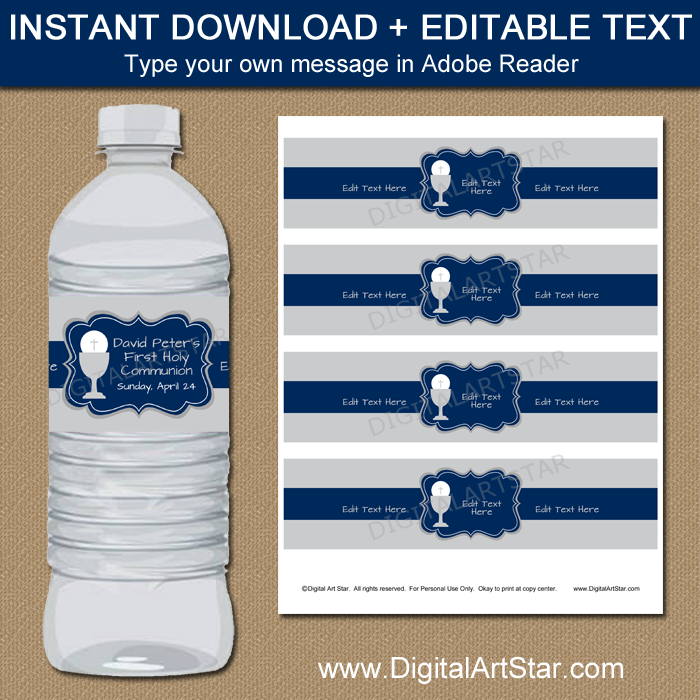 First Communion Decorations - Printable Water Bottle Labels