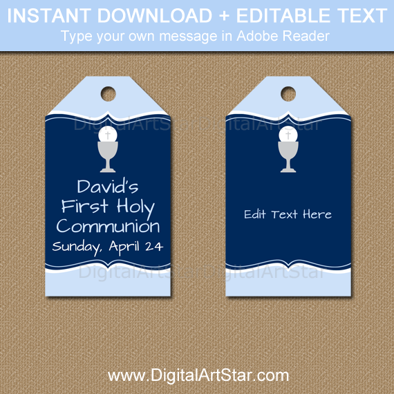 First Communion Tags - Light Blue and Navy