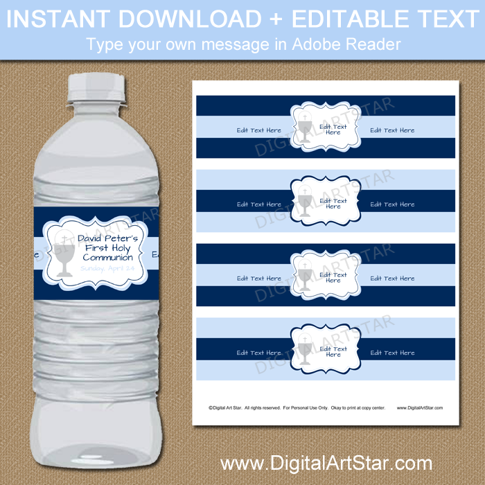 First Communion Water Bottle Labels for Boy