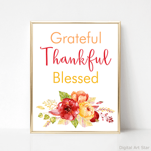 Floral Grateful Thankful Blessed Art Print