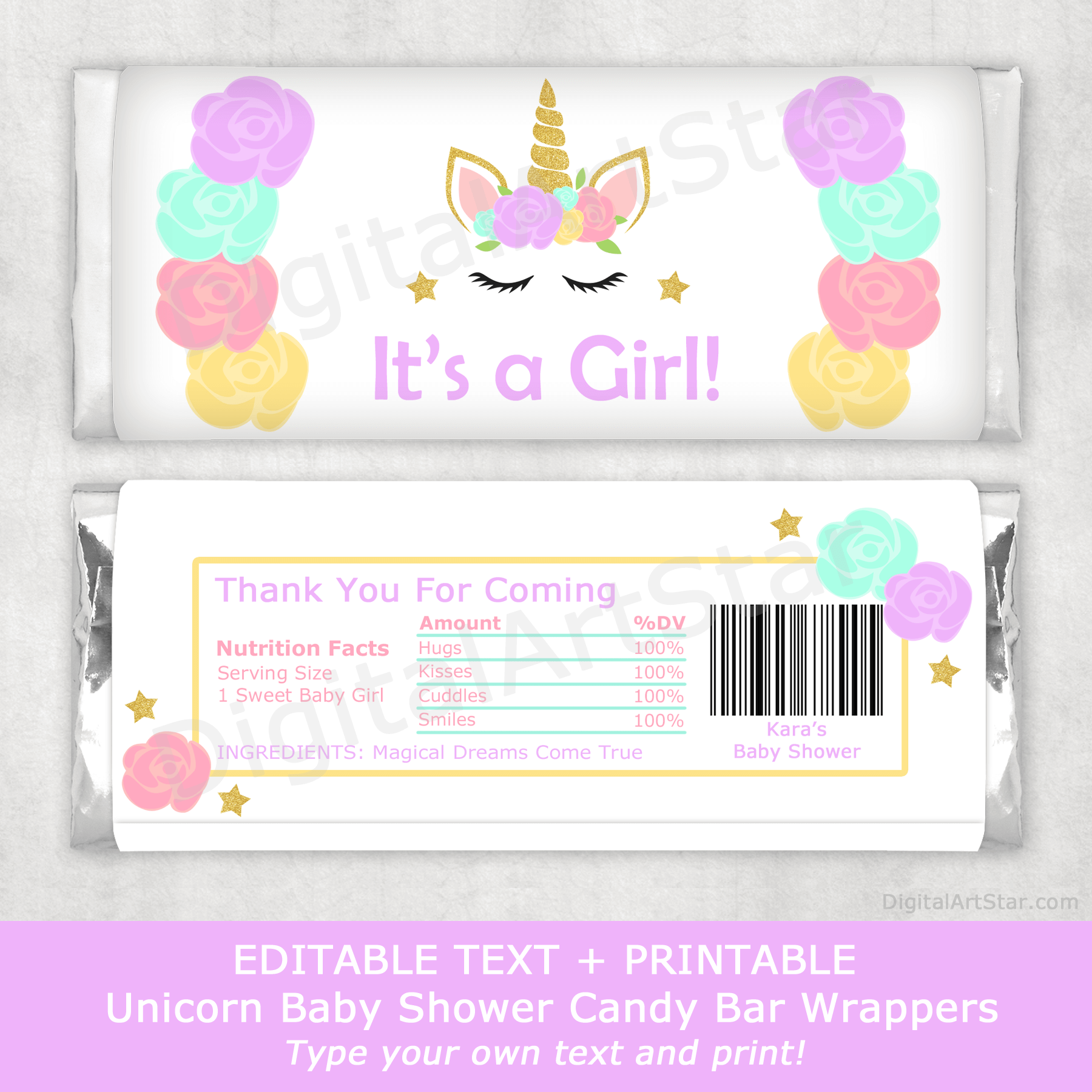 Girl Baby Shower Unicorn Theme Candy Bar Wrappers