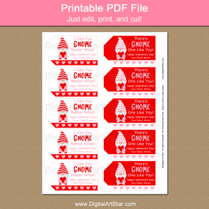 Printable Gnome Valentine's Day Gift Tag Template