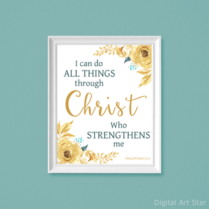 Gold and Teal Wall Art Scripture Verse Printable