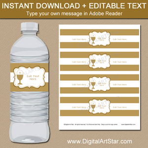 Gold First Communion Printable Water Bottle Labels