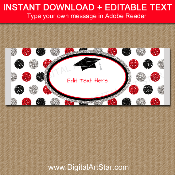 Graduation Candy Favors - Red Black Silver Glitter Polka Dots
