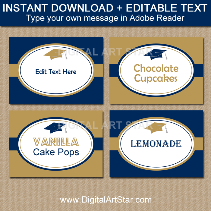 Instant Download Graduation Labels in Navy and Gold