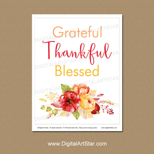  Grateful Thankful Blessed Wall Art for Fall Decorations