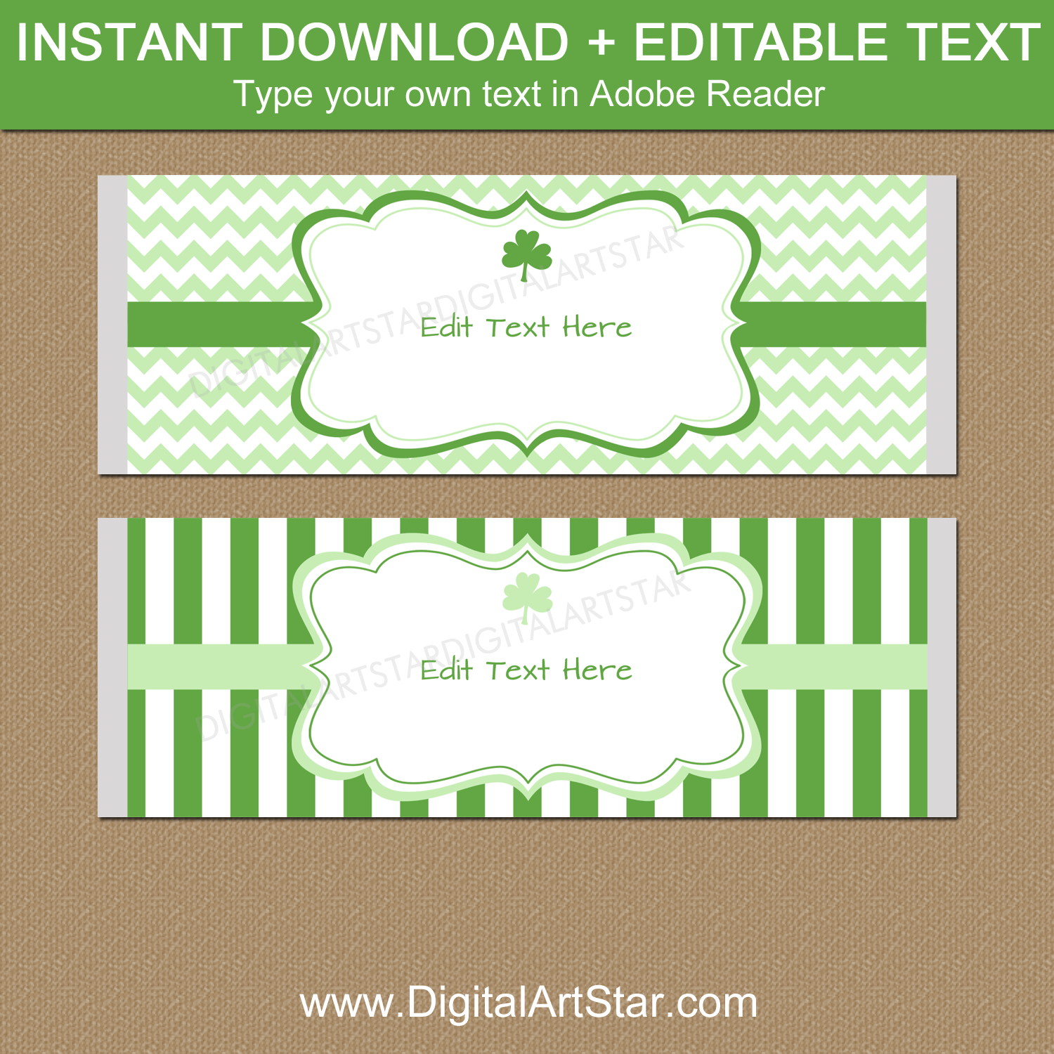 Green and White St Patrick's Day Candy Bar Wrapper Template