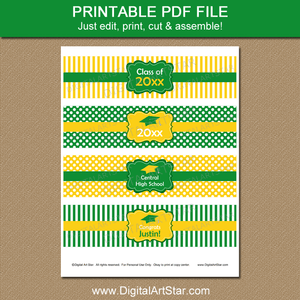 Kelly Green and Yellow Graduation Water Bottle Labels Printable