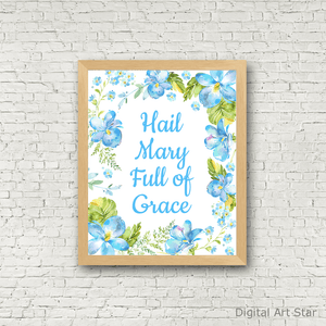 Hail Mary Blue Floral Wall Art Print